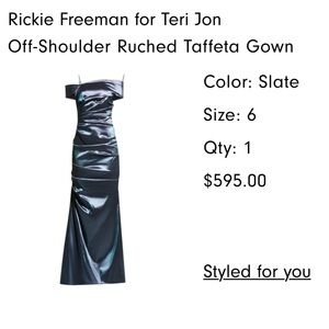 Rickie Freeman for Teri Jon Slate Off-Shoulder Ruched Taffeta Gown